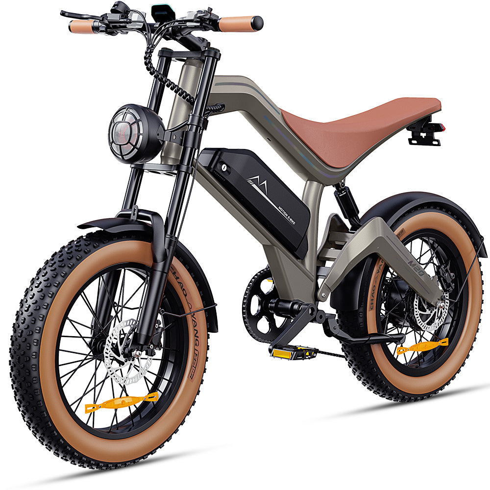 DYU M20 Brown fat-tyre electric bike front-left view