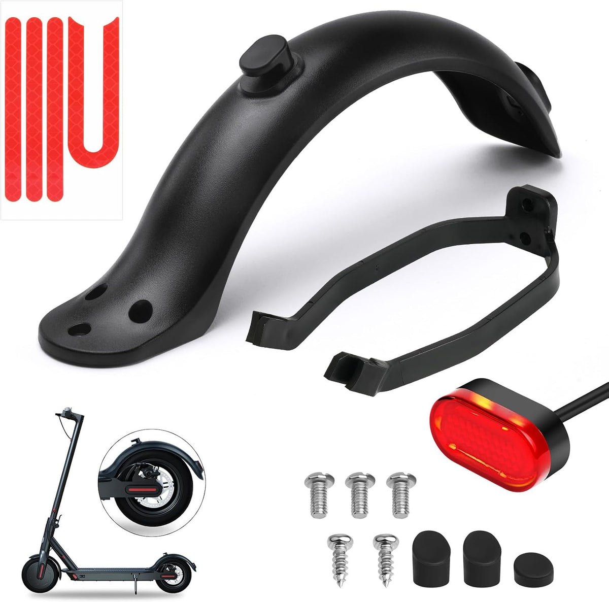 Black Xiaomi M365 rear mudguard kit with LED light