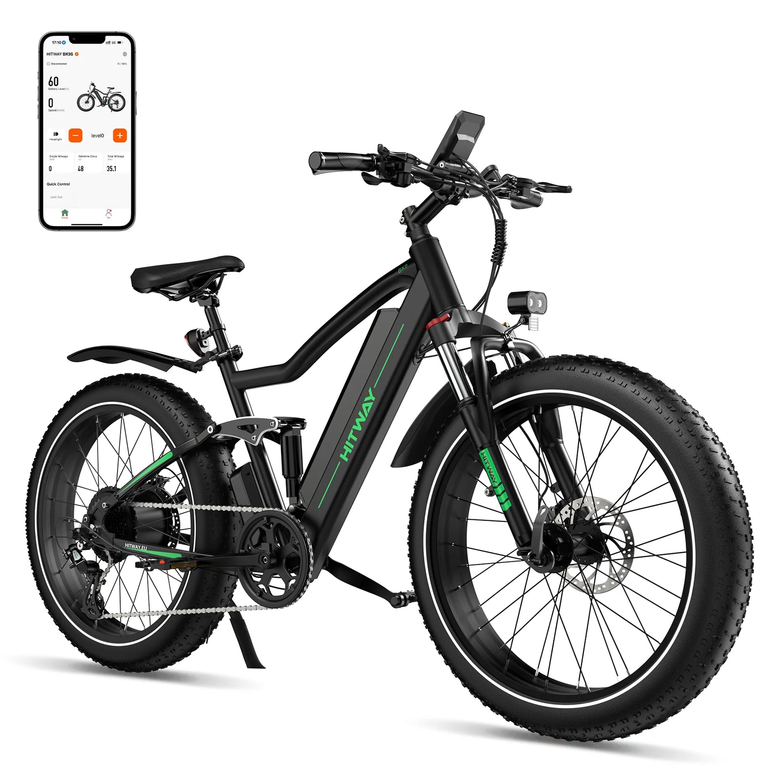 HITWAY BK9S Electric Bike – 48V 16Ah, 26″×4.0″ Fat Tyres, App Connectivity-Electric Scooters London