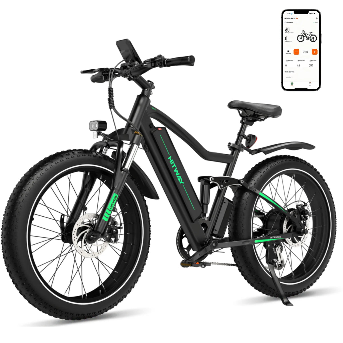 HITWAY BK9S Electric Bike – 48V 16Ah, 26″×4.0″ Fat Tyres, App Connectivity-Electric Scooters London