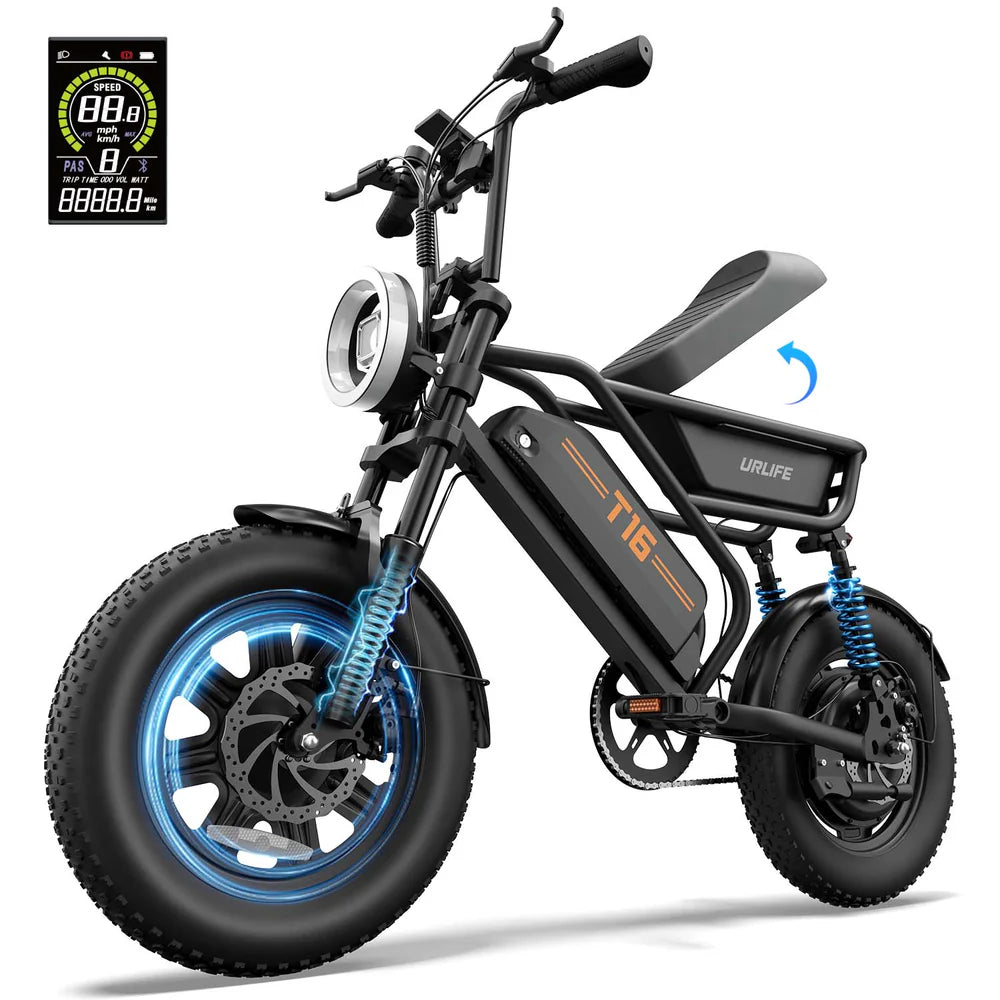 URLIFE T16 500W Fat Tyre Electric Bike – Compact Design-Electric Scooters London