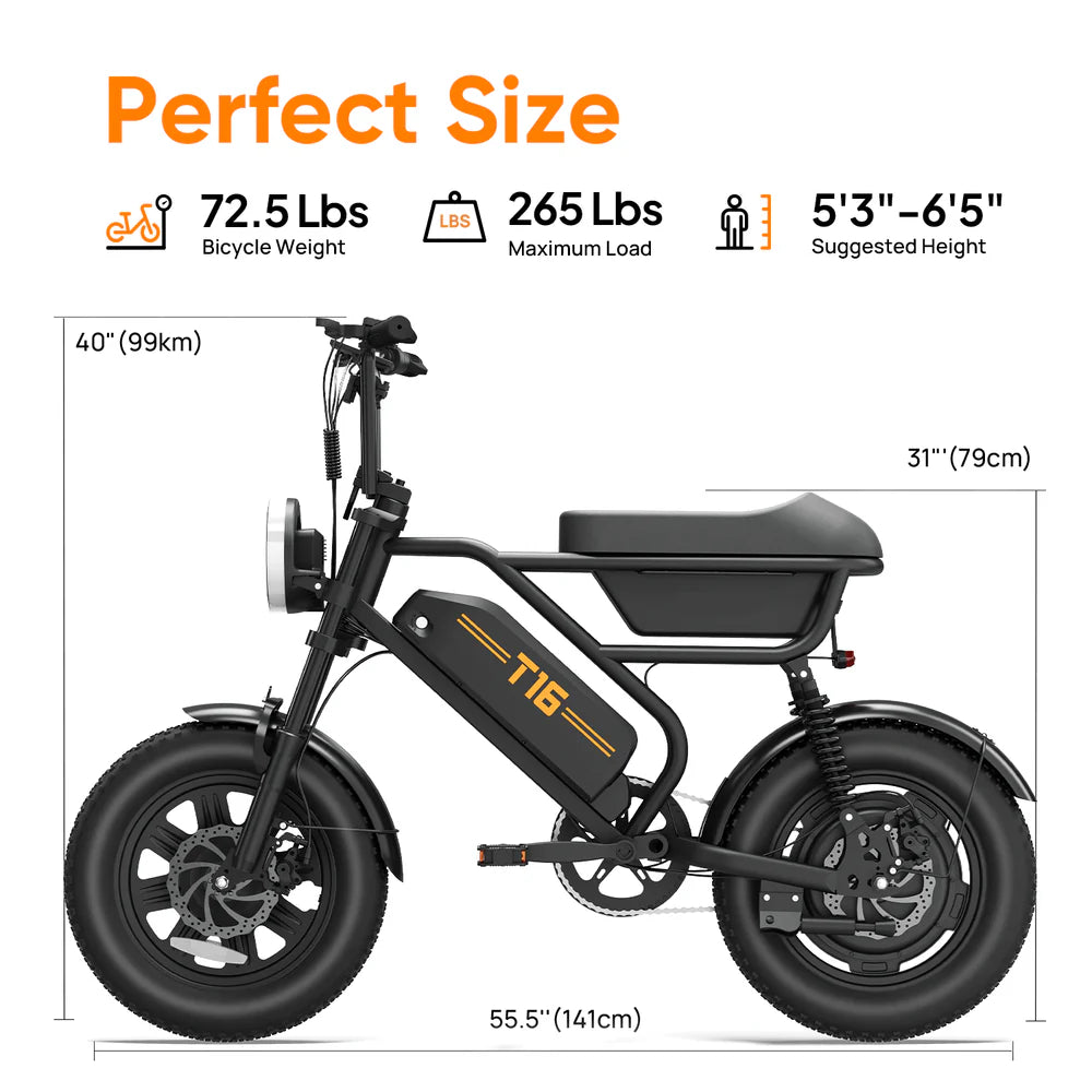 URLIFE T16 500W Fat Tyre Electric Bike – Compact Design-Electric Scooters London