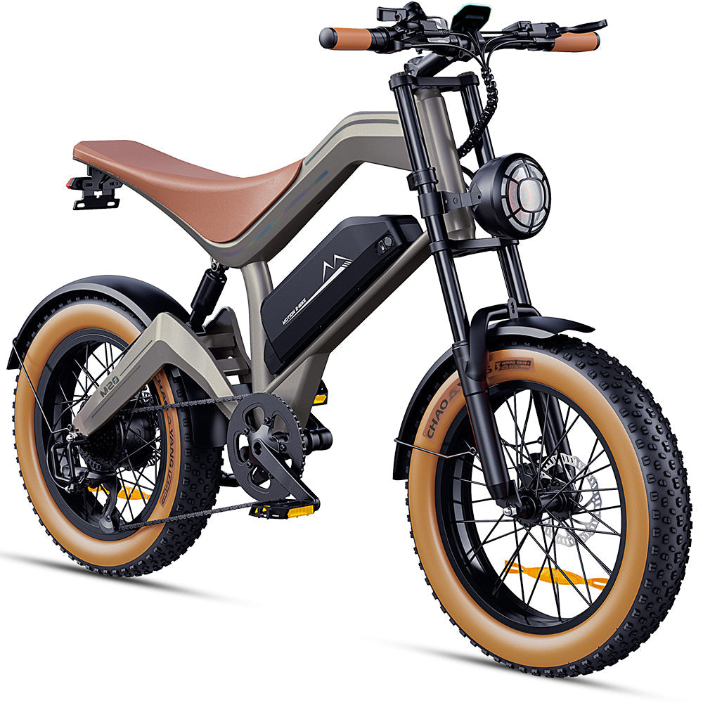 DYU M20 Brown electric bike front three-quarter view
