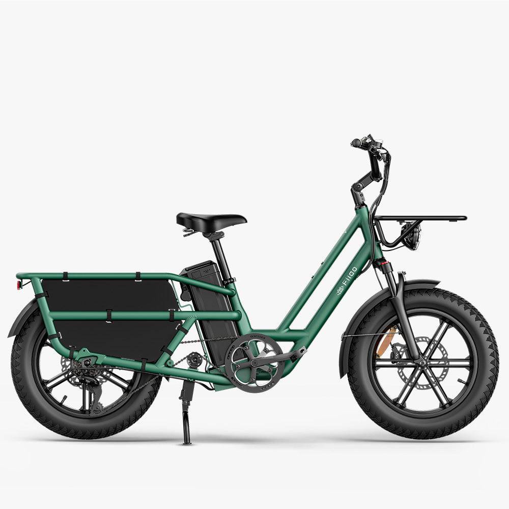 Fiido T2 2025 longtail cargo electric bike in green — side view