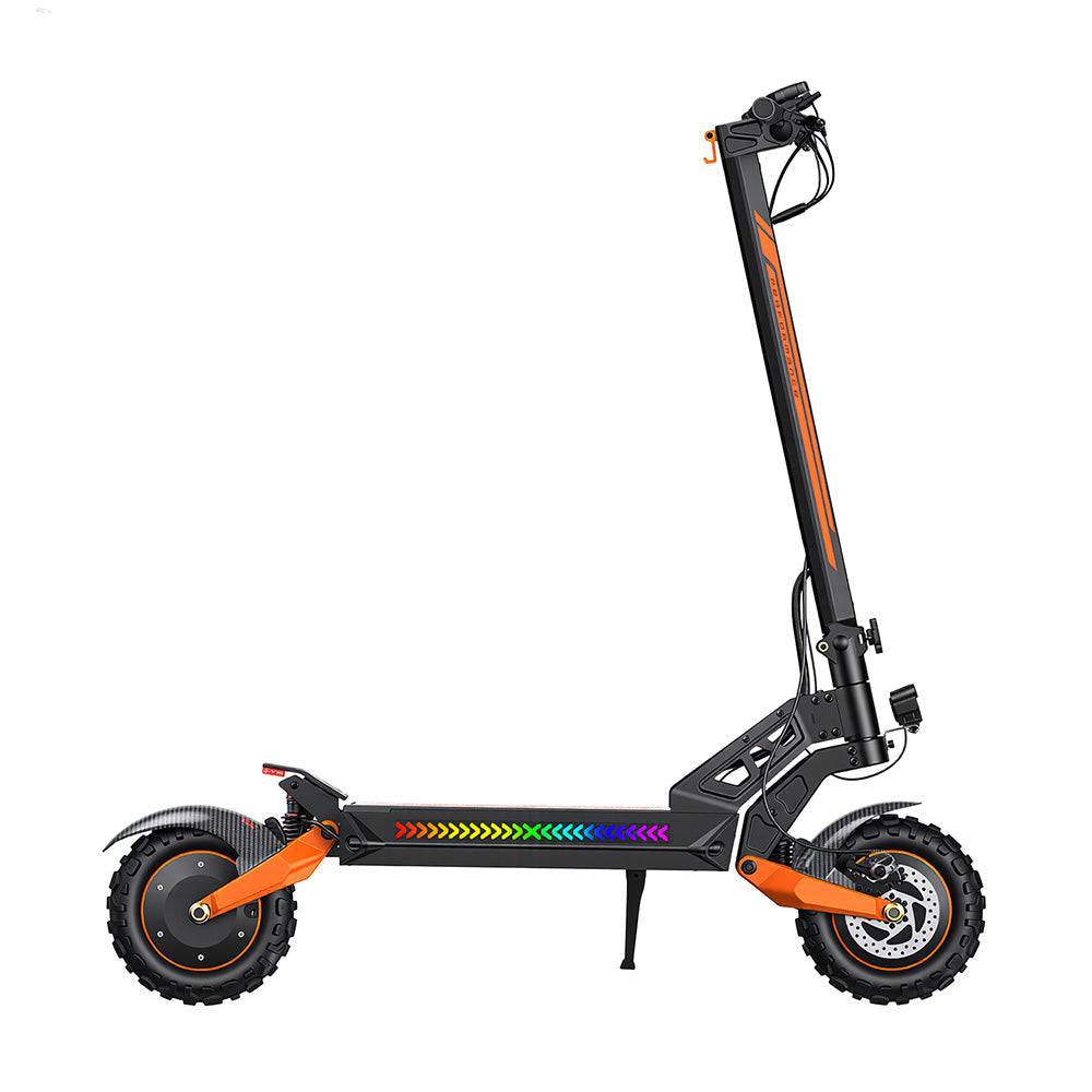 iScooter W12 dual-motor electric scooter with orange suspension and RGB deck lights