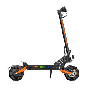 iScooter W12 dual-motor electric scooter with orange suspension and RGB deck lights