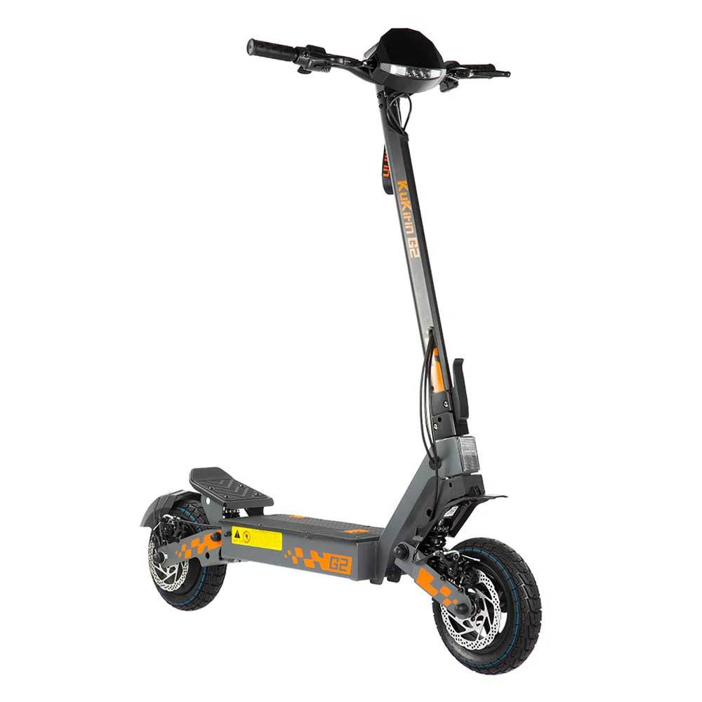 KuKirin G2 electric scooter in grey and orange, front three-quarter view