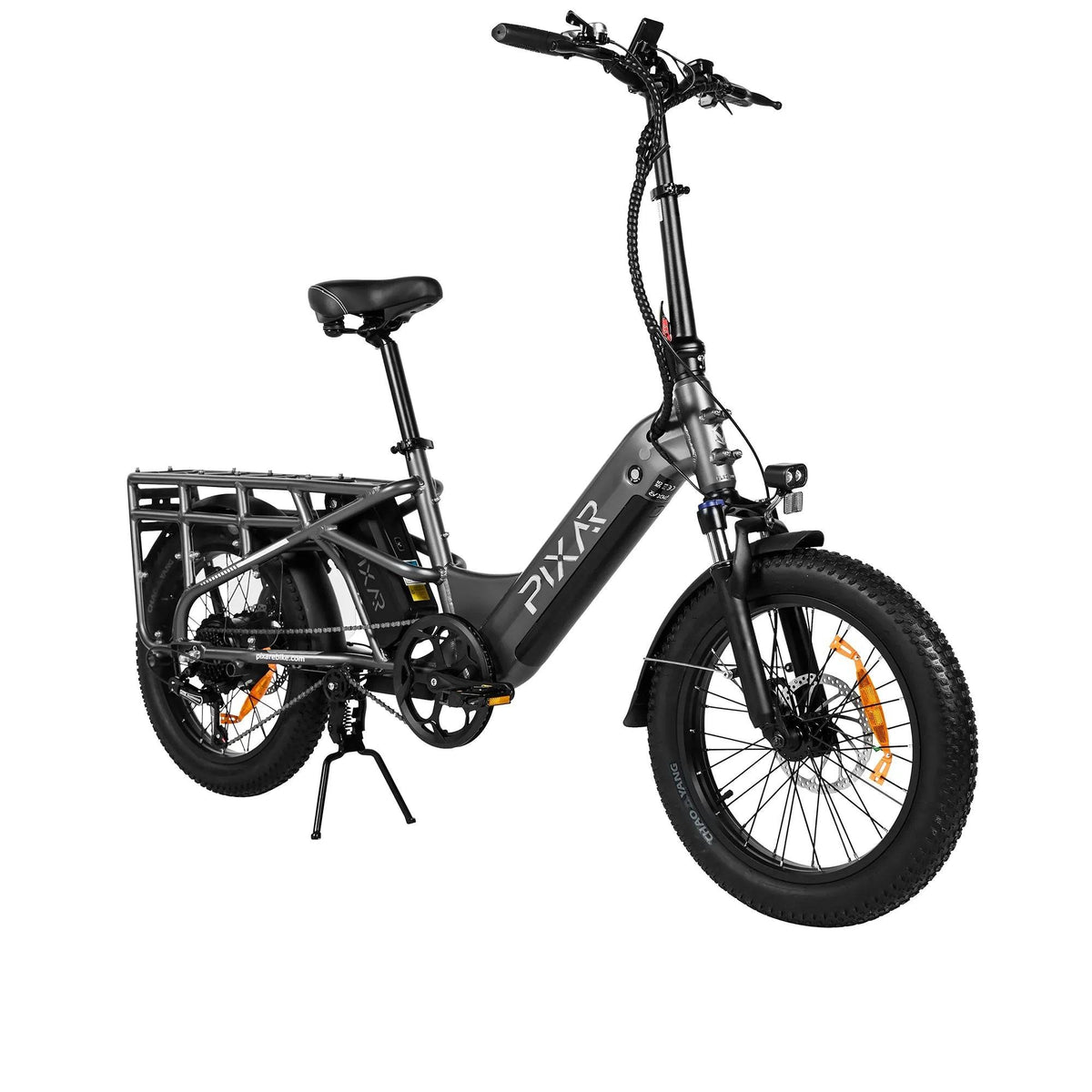 PIXAR Plus7 electric bike in Grey – opposite front three-quarter view
