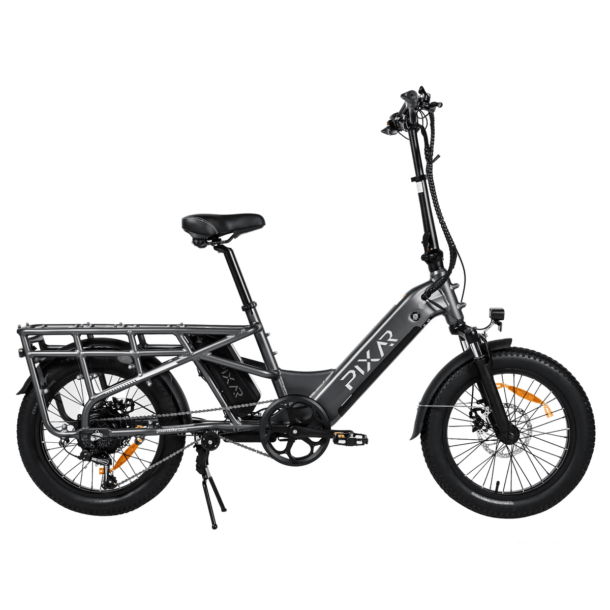 PIXAR Plus7 electric bike in Grey – side view with rear rack