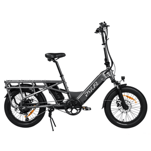 PIXAR Plus7 electric bike in Grey – side view with rear rack