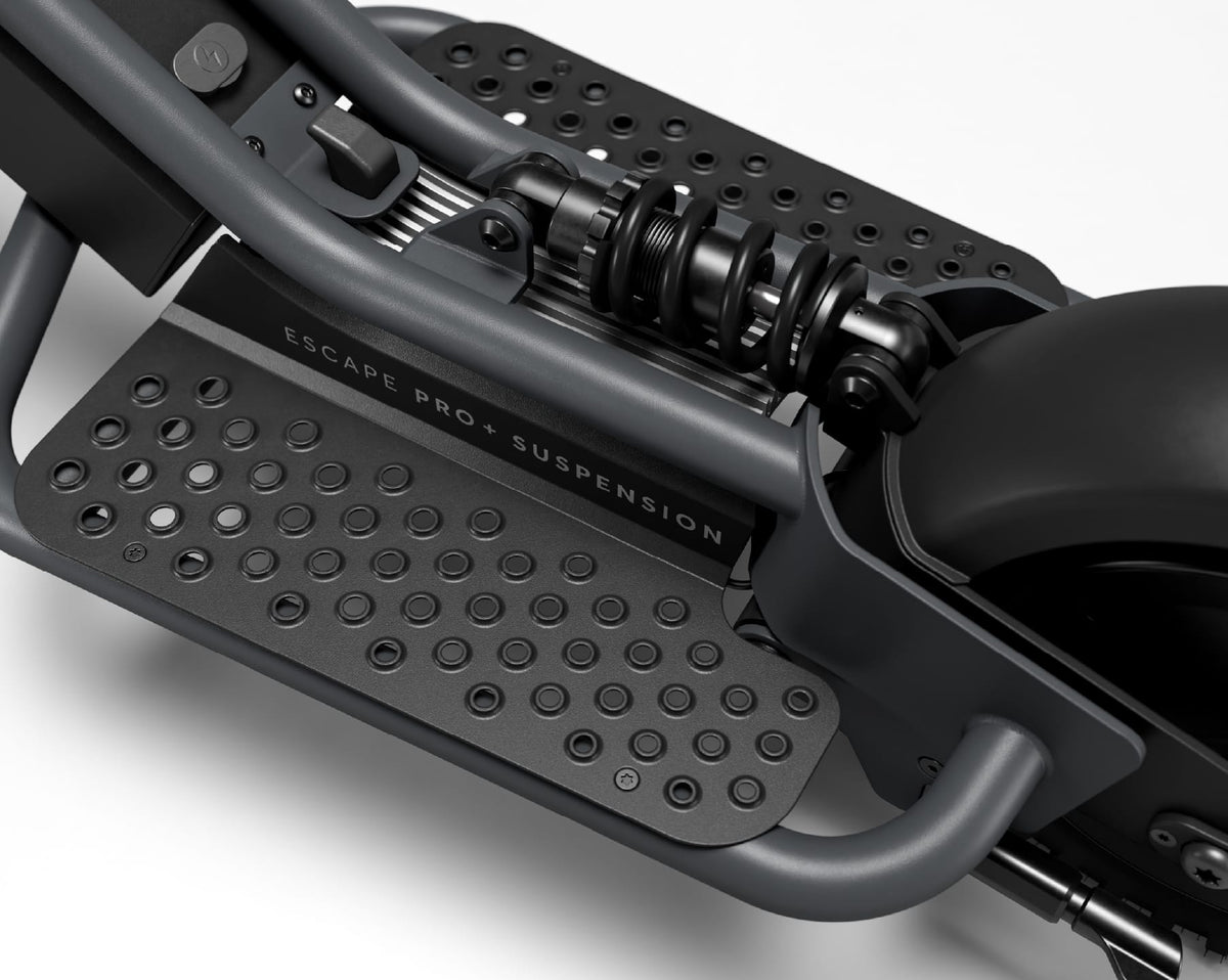 Pure Escape Pro+ Suspension electric scooter – rear suspension and textured foot platforms