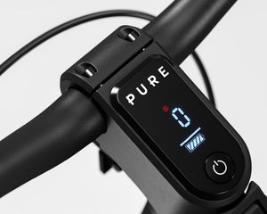 Pure Escape Pro+ Suspension electric scooter – handlebar display and power button