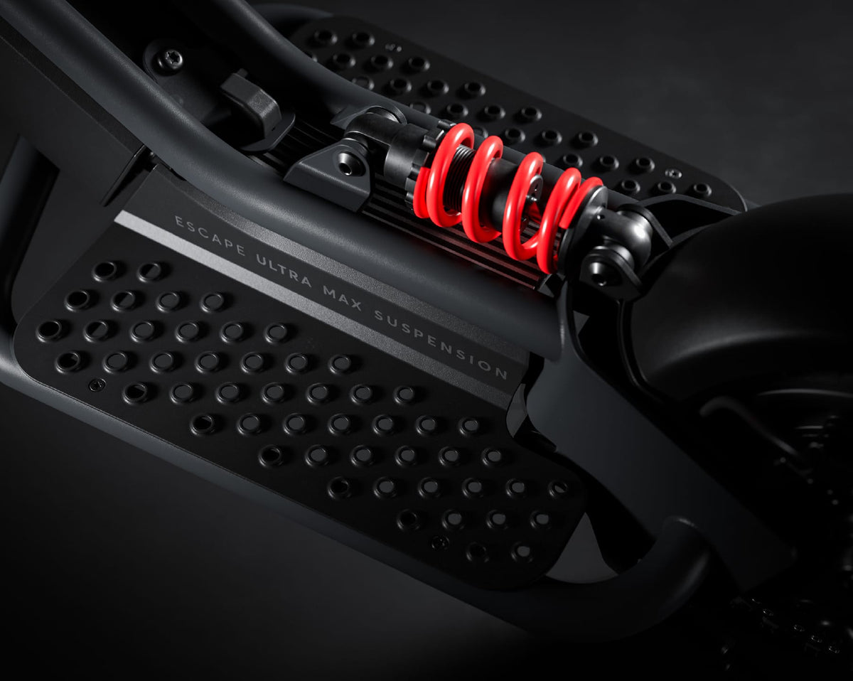 Pure Escape Ultra Max Suspension electric scooter – red rear shock and textured foot platforms