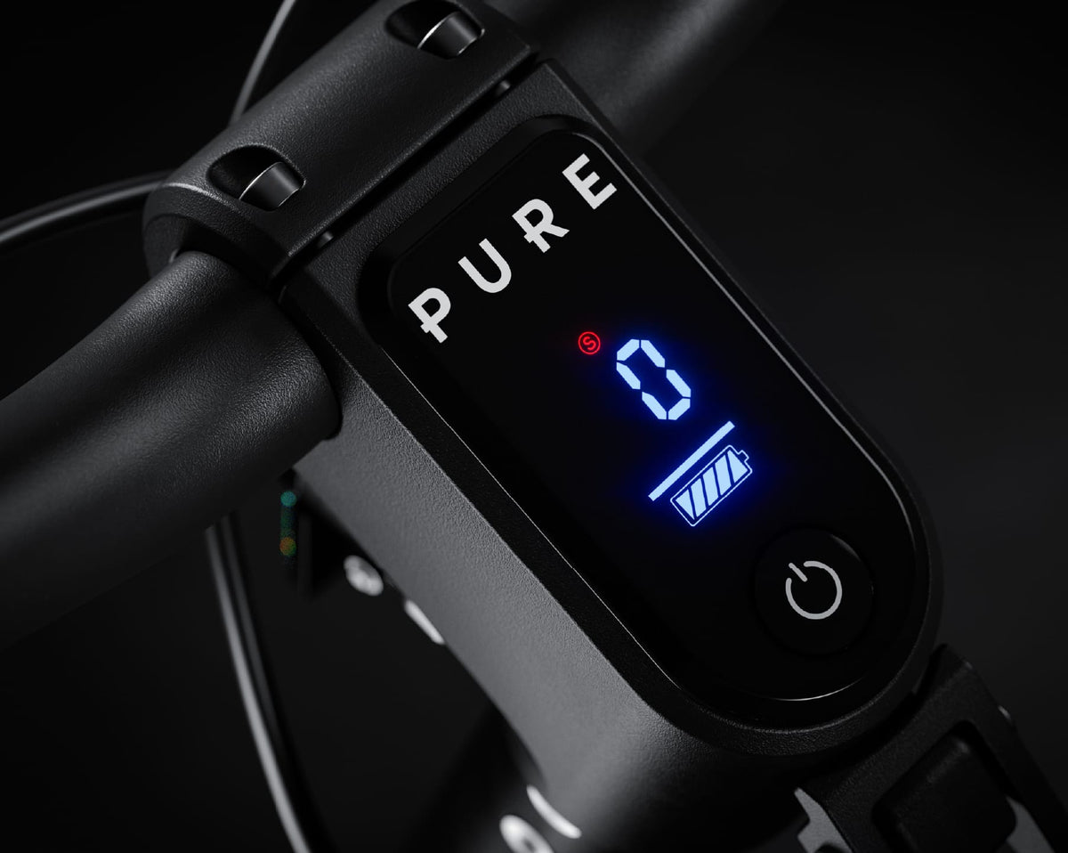 Pure Escape Ultra Max Suspension electric scooter – handlebar display and power button
