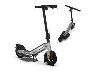 Pure x McLaren Chrome electric scooter – unfolded and folded scooter studio views