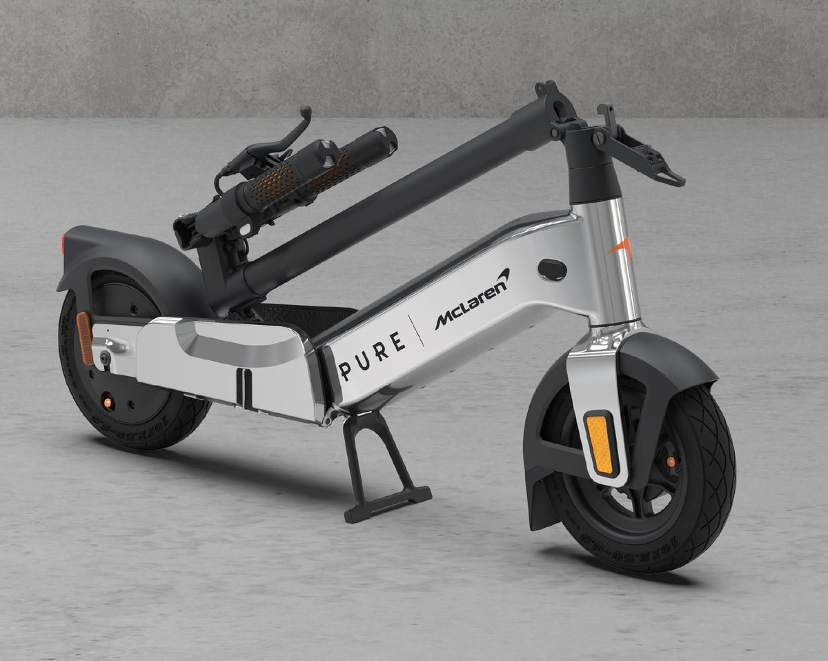 Pure x McLaren Chrome electric scooter – folded handlebars and foot platforms