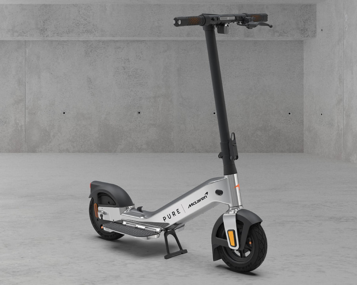 Pure x McLaren Chrome electric scooter – side profile in chrome