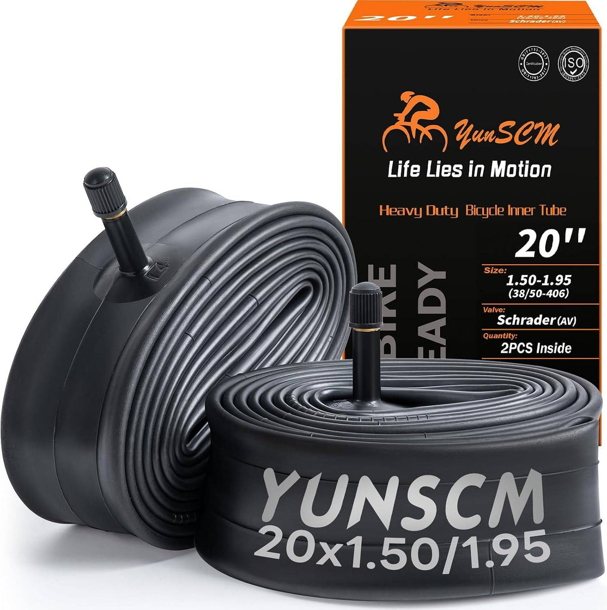YunSCM 20 × 1.50–1.95 bicycle inner tubes with Schrader valves, pair