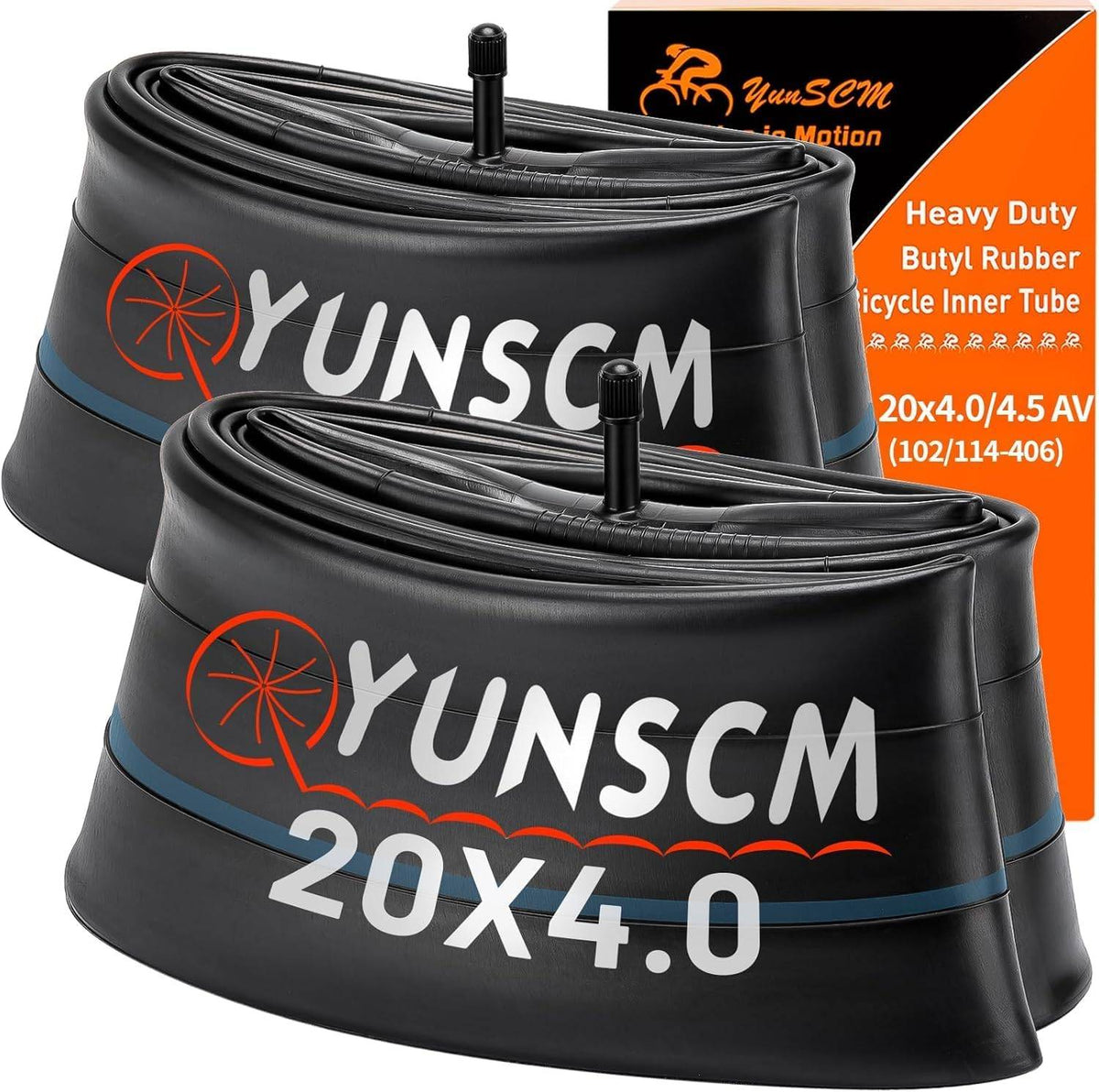 Pair of YunSCM 20 x 4.0–4.5 heavy duty inner tubes with packaging
