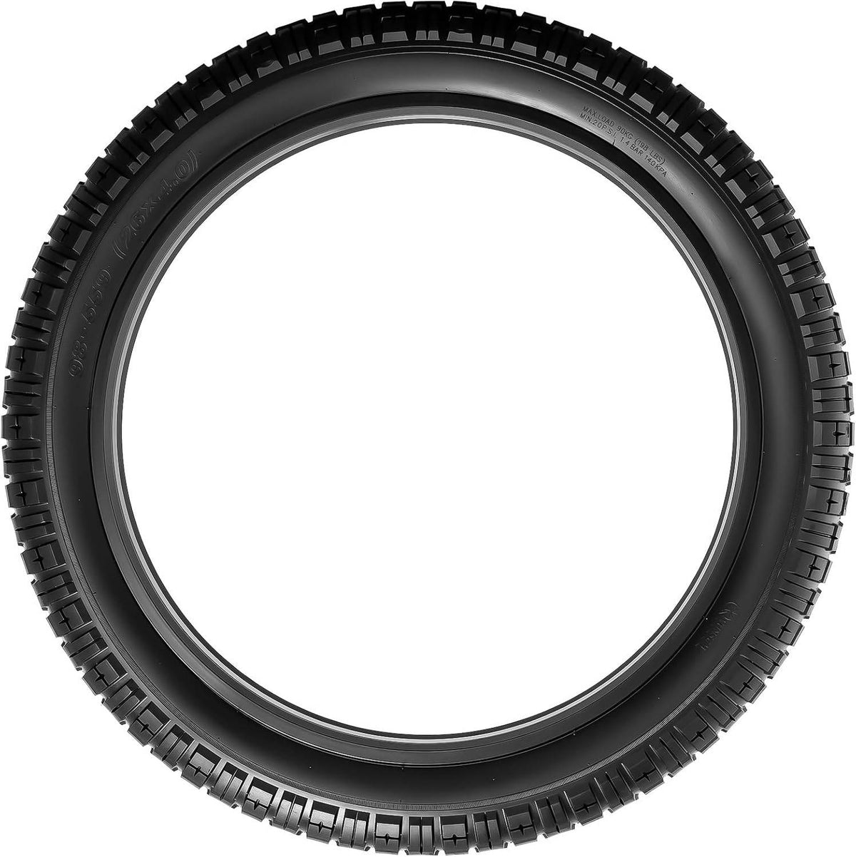 YunSCM 26 x 4.0 fat bike tyre side view and sidewall markings