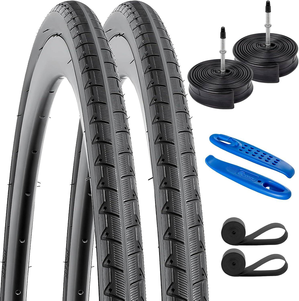 YunSCM 700 × 28C grooved tyres with two Presta tubes, rim tapes and tyre levers