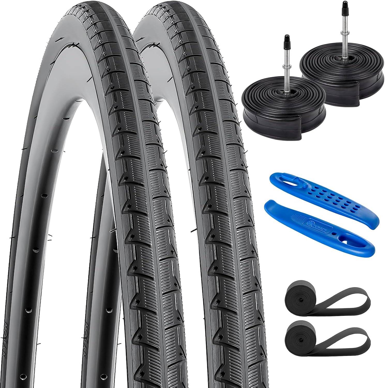 YunSCM 700 × 28C grooved tyres with two Presta tubes, rim tapes and tyre levers