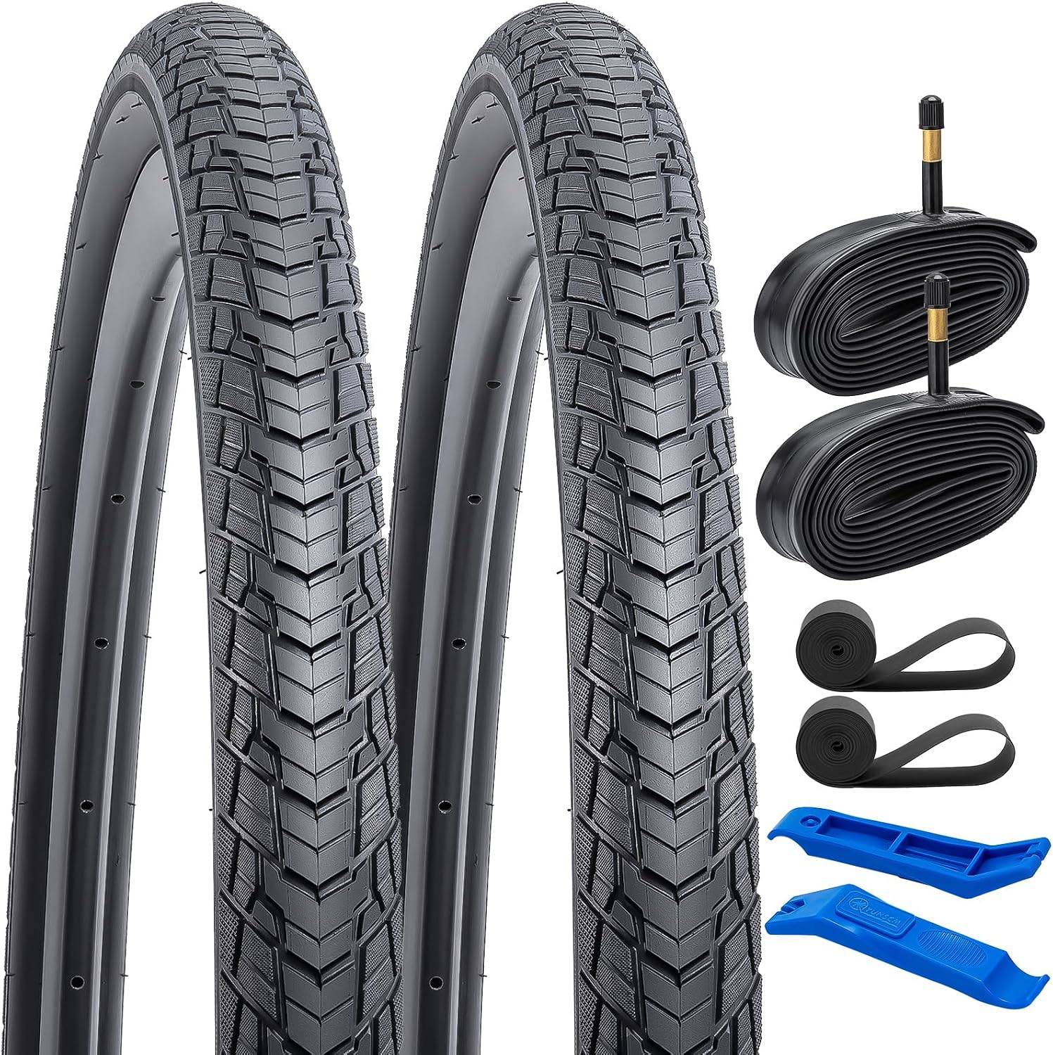 YunSCM 700 × 32C road tyres with two Schrader tubes, rim tapes and tyre levers